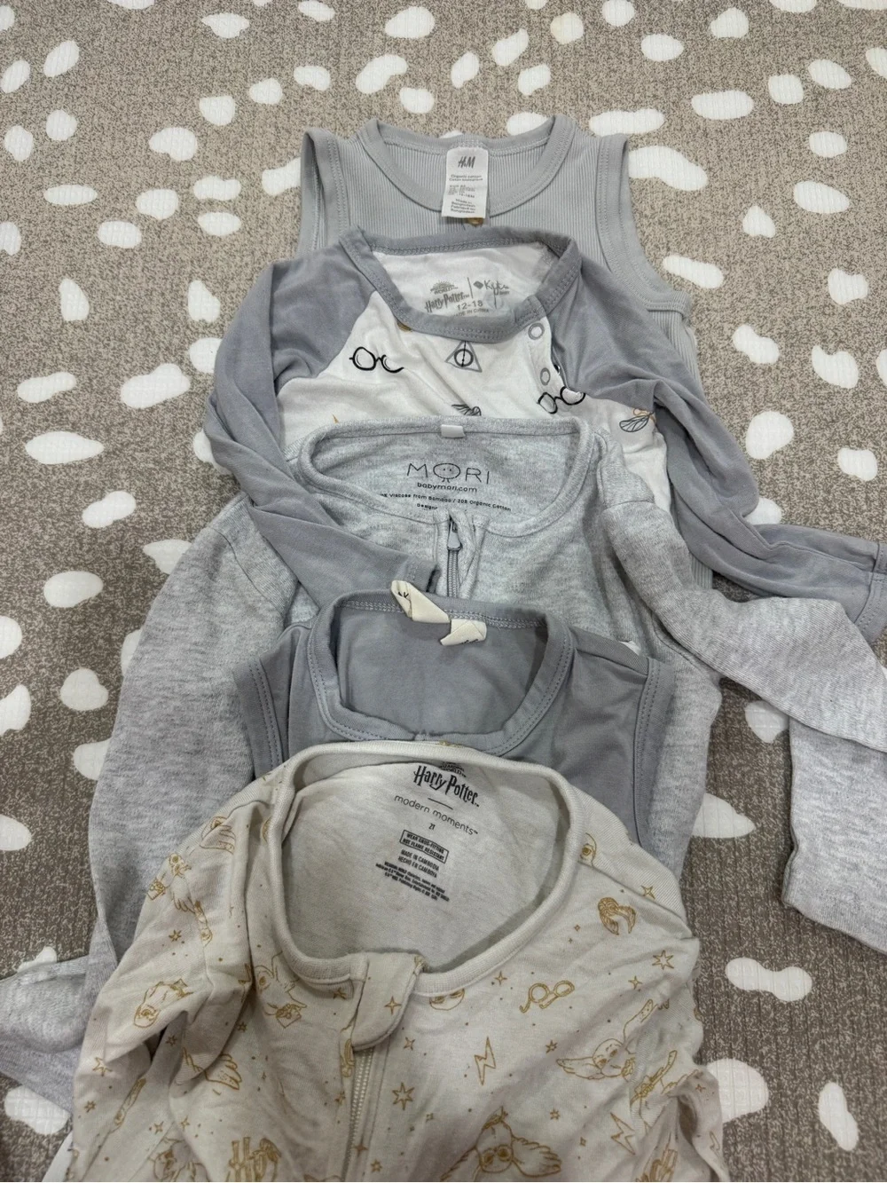 Lot of 5 Bamboo harry potter coverall romper onesie zippy playsuit neutral baby